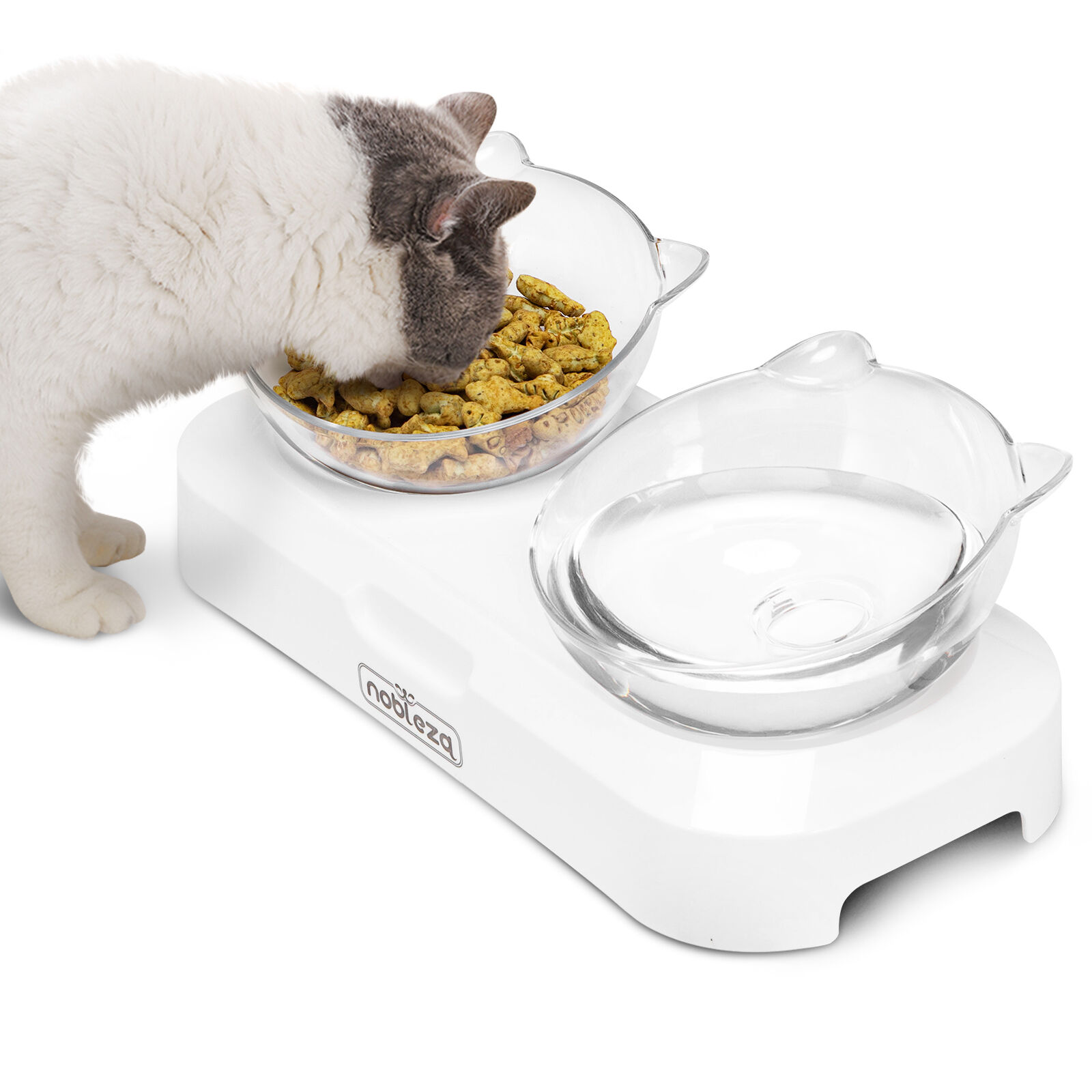 Nobleza - Comedero Gato con 0&deg;y 15&deg;&Aacute;ngulo Ajustable, Cuenco con Soporte Elevado, Comedero Doble Transparente para Perro y Gato, Base de Silicona Antideslizante Comedero para Gatos ( 2 Tazones), , large Imagen numero 1