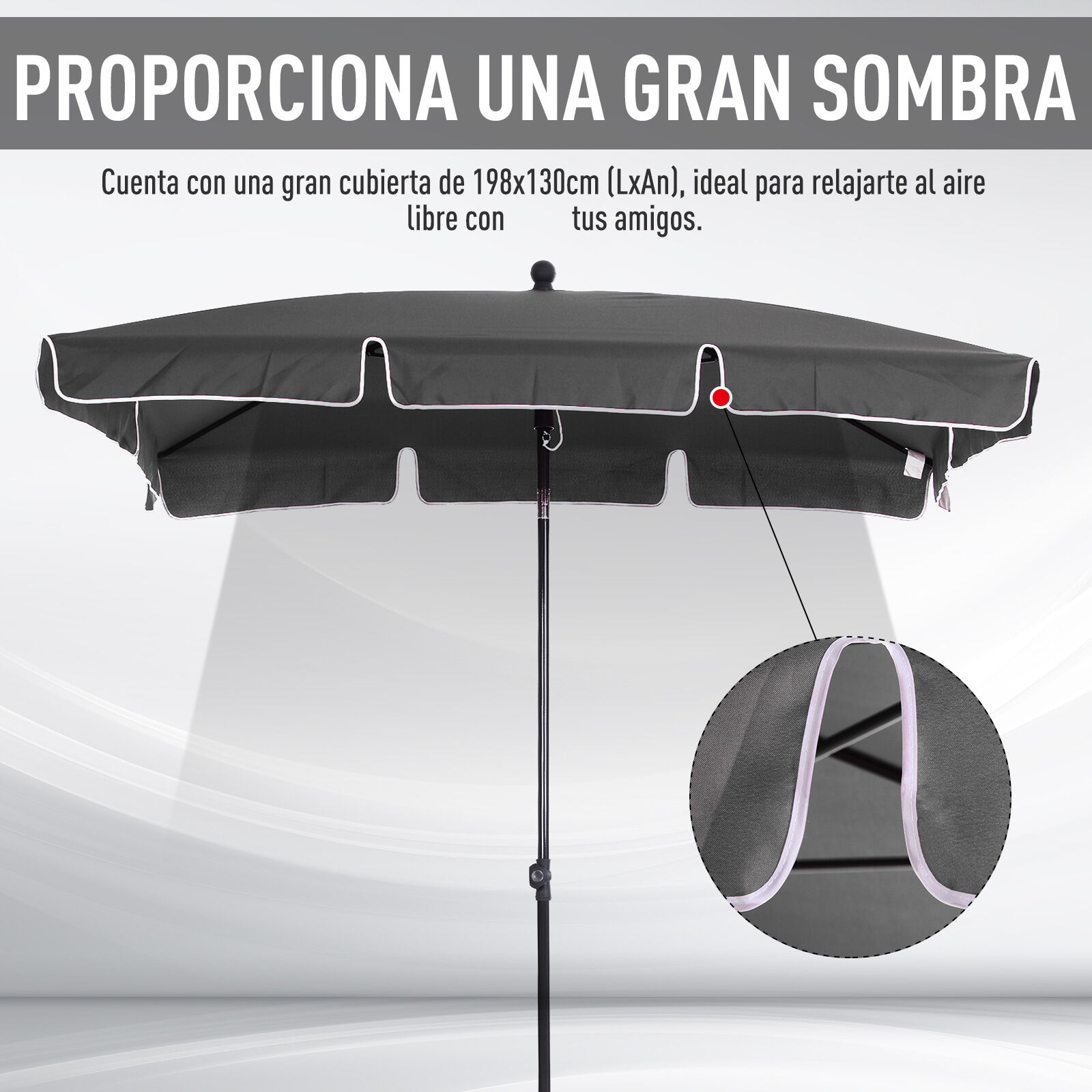 Outsunny Sombrilla de Jard&iacute;n de Aluminio 198x130x245 cm Parasol de Jard&iacute;n Rectangular con Funci&oacute;n de Inclinaci&oacute;n para Terraza Patio Exterior Gris, , large Imagen numero 4