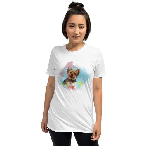 Mascochula camiseta mujer personalizada acuarelas con tu mascota blanco thumbnail