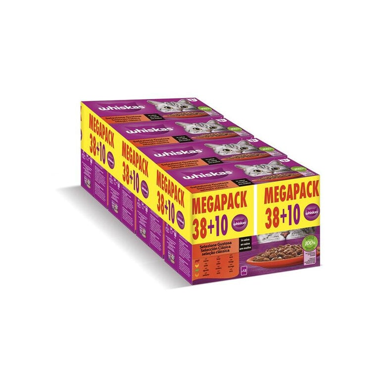 Este multipack de comida húmeda para gatos adultos contiene recetas de pollo y guisantes, buey, pavo y cordero con zanahorias, aporta hidratación adicional a la dieta habitual de la mascota, fortalece el sistema inmunitario, mejora la salud de la piel y pelaje, es baja en grasas y muy fácil de digerir.