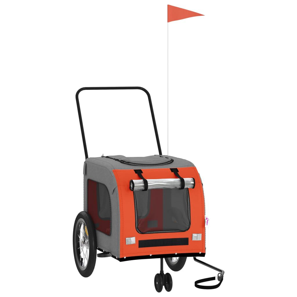 vidaXL Remolque bicicleta para perros hierro tela Oxford naranja gris, , large Imagen numero 5