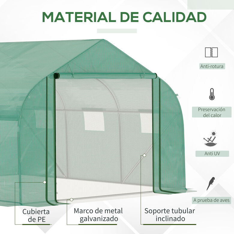 Outsunny Invernadero de Túnel verde con puerta  y 6 ventanas enrollables para cultivo de plantas y flores. thumbnail