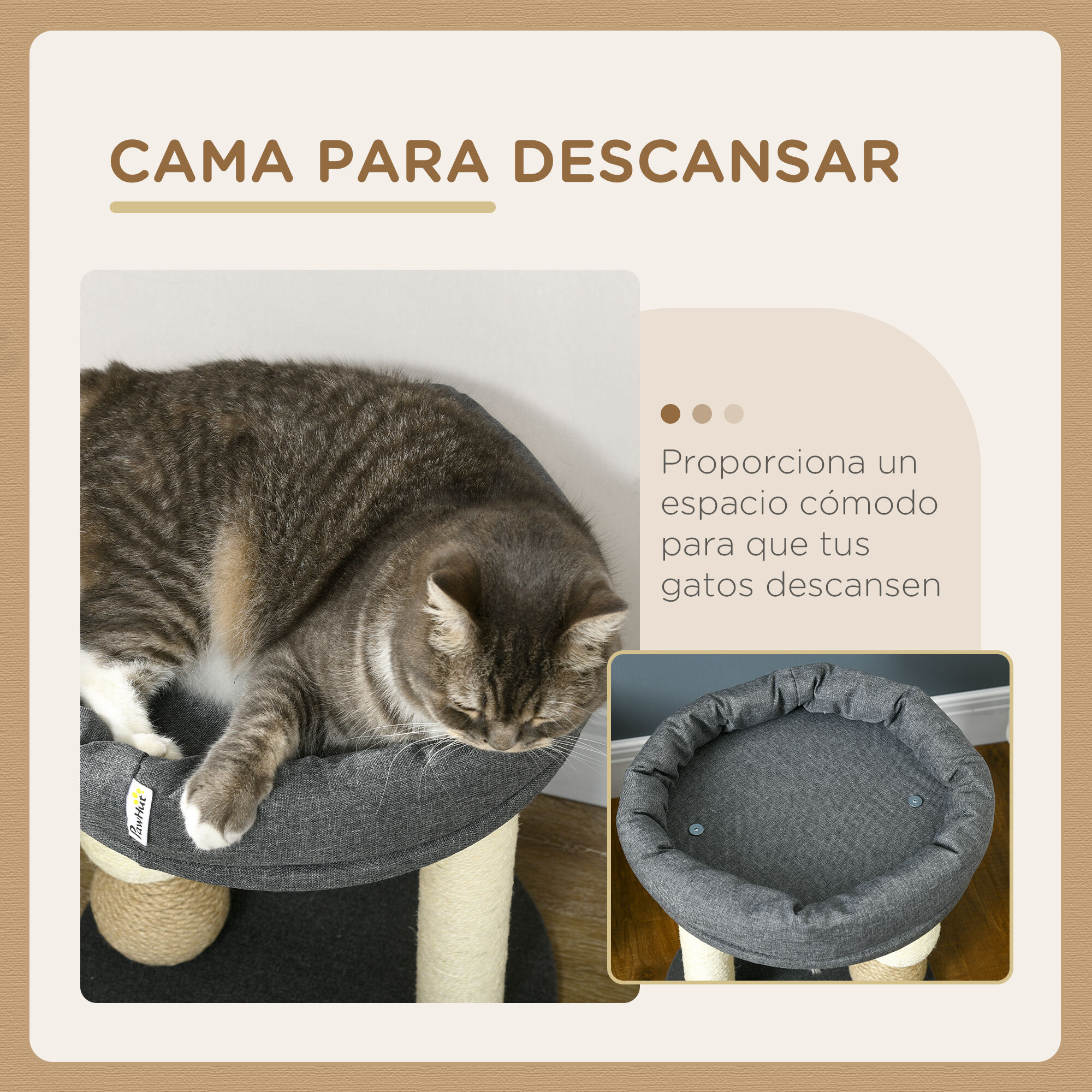 PawHut &Aacute;rbol Rascador para Gatos Peque&ntilde;o Torre para Gatos Centro de Actividades para Gatitos con Nido 4 Bolas y Poste de Sisal Carga 15 kg &Oslash;40x48 cm Gris y Beige, , large Imagen numero 5