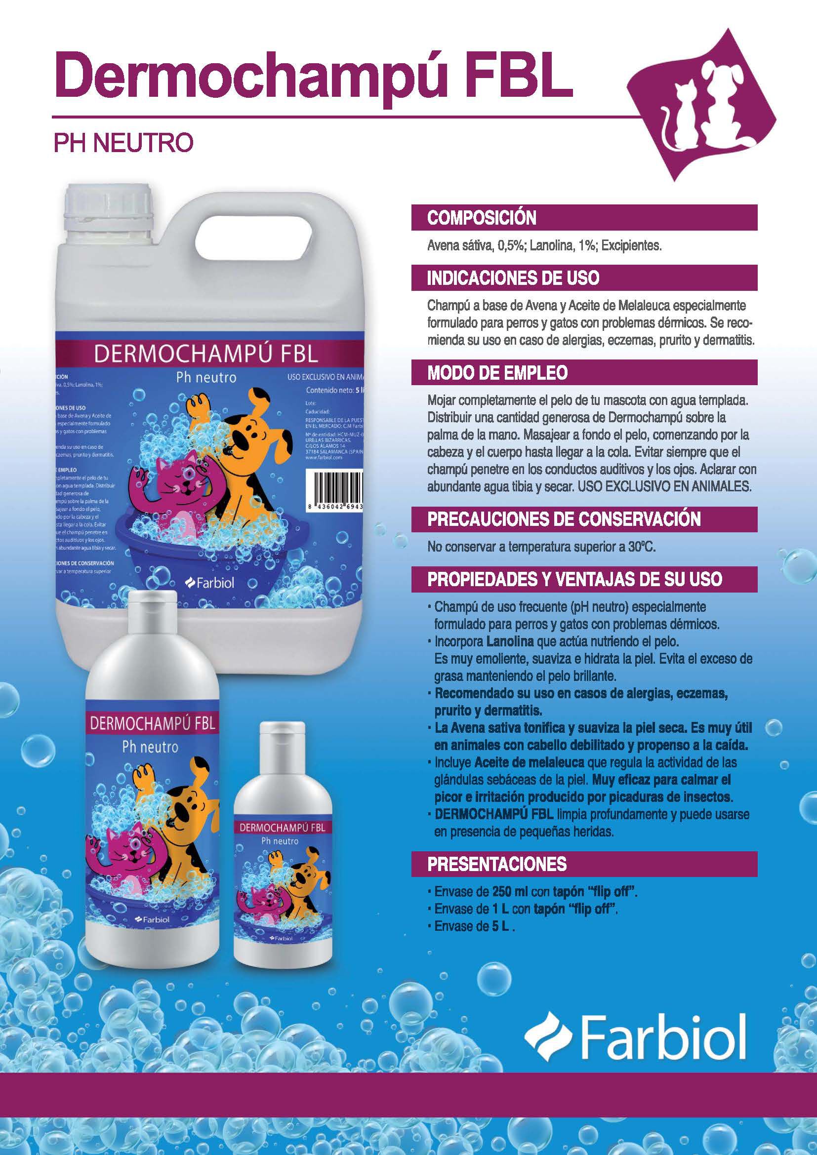 Farbiol Champú con avena sativa para perros y gatos thumbnail