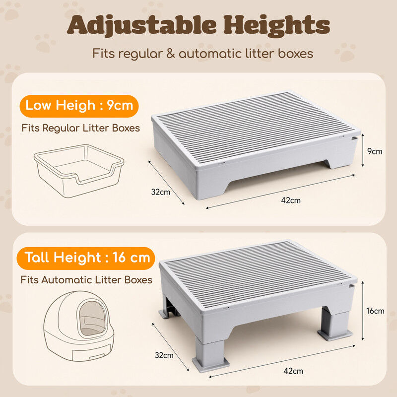 Nobleza Escal&oacute;n para Arenero de Gatos con Alfombrilla Atrapa Arena &ndash; Plataforma Antideslizante de Doble Capa, Rampa Elevada con Altura Ajustable (9 y 16 cm) para Caja de Arena Autom&aacute;tica, Ideal para Gatos Mayores y Gatitos, 45 &times; 32 cm, , large Imagen numero 2