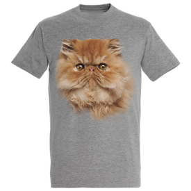 Camiseta unisex gris con estampado de gato persa