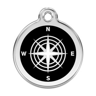 Red dingo Placa identificativa Acero Inoxidable Esmalte Brújula Negro para perros