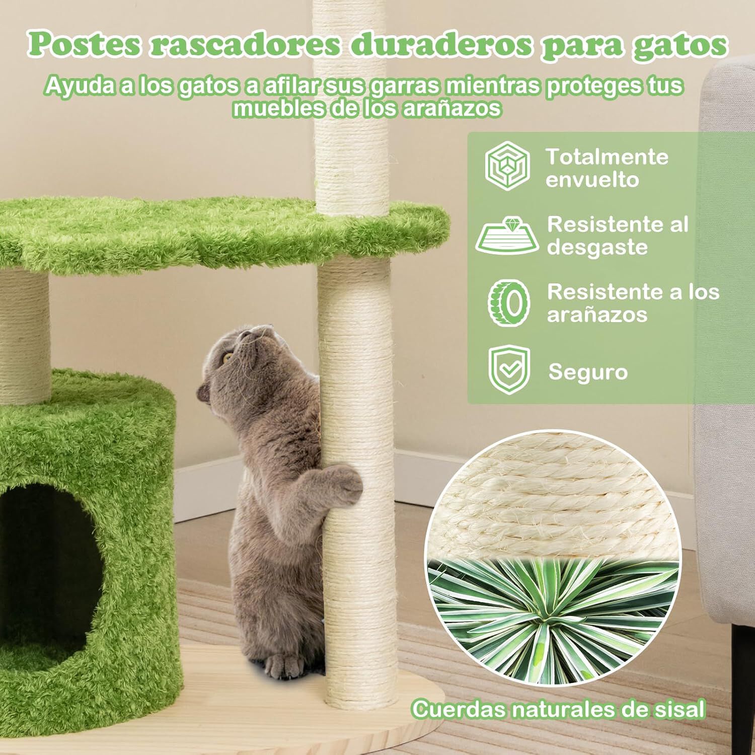 COSTWAY Lindo &Aacute;rbol para Gatos Altura 97 cm, Muebles de Condominio para Gatos con Postes Rascadores de Sisal Completamente Envueltos, Percha Superior Acolchada, Plataforma de Salto, , large Imagen numero 4