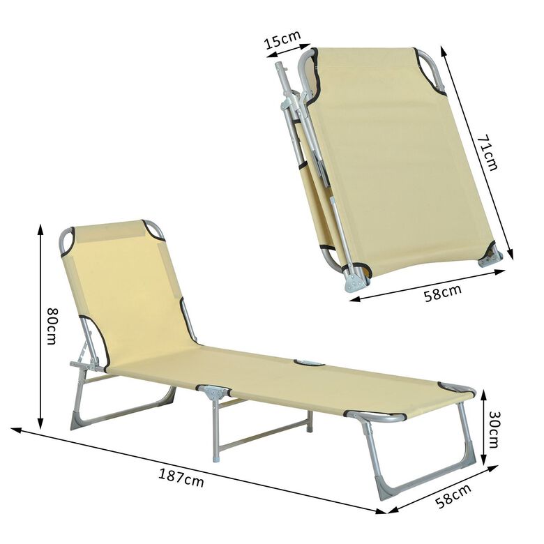Outsunny Tumbona plegable beige para jardin thumbnail