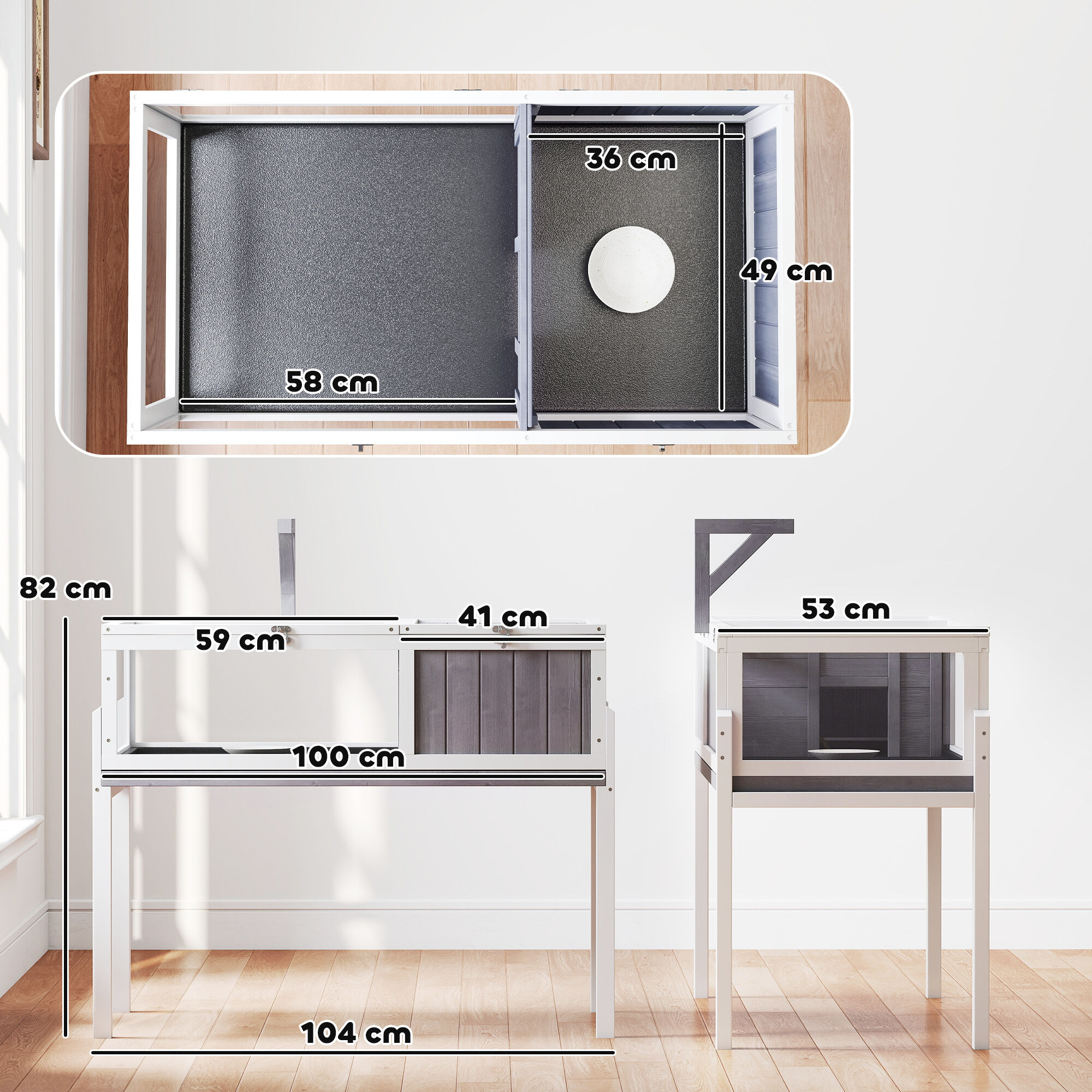 PawHut Casa para Tortugas Gris y Blanco, , large Imagen numero 3