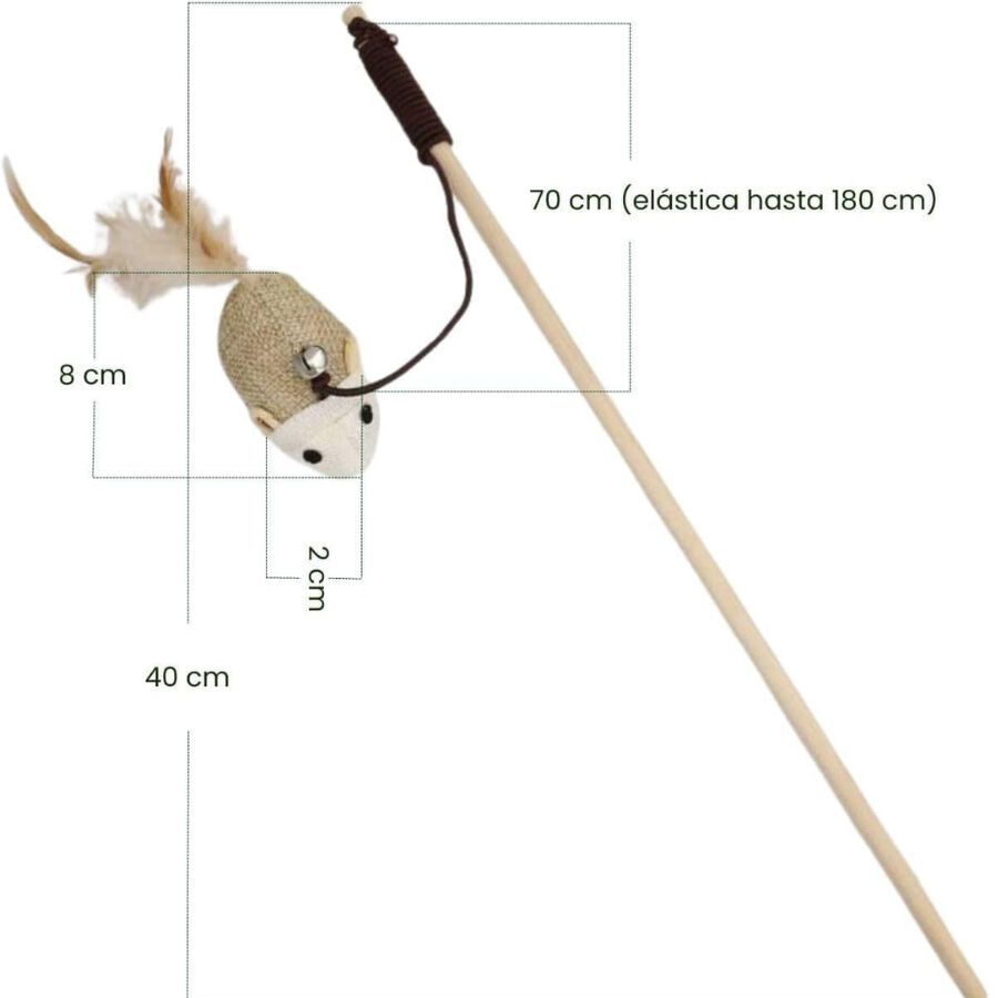 Set Premium de 4 Piezas Resistentes para el Ingenio y Entretenimiento de Mascotas | Juguetes Interactivos para Gatos y Gatitos | Kit de Estimulaci&oacute;n con Ca&ntilde;a o Varita de Madera Natural y Plumas, , large Imagen numero 3