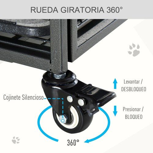 Jaula de Metal PawHut para Perros Plegable con Ruedas y Frenos color Gris thumbnail