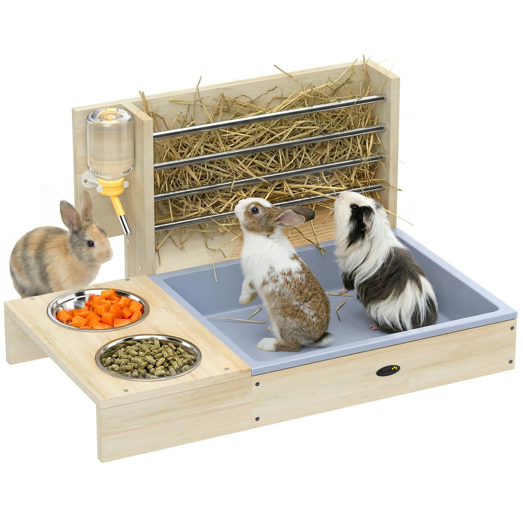 PawHut Comedero Heno Conejos Madera Natural, , large Imagen numero 1
