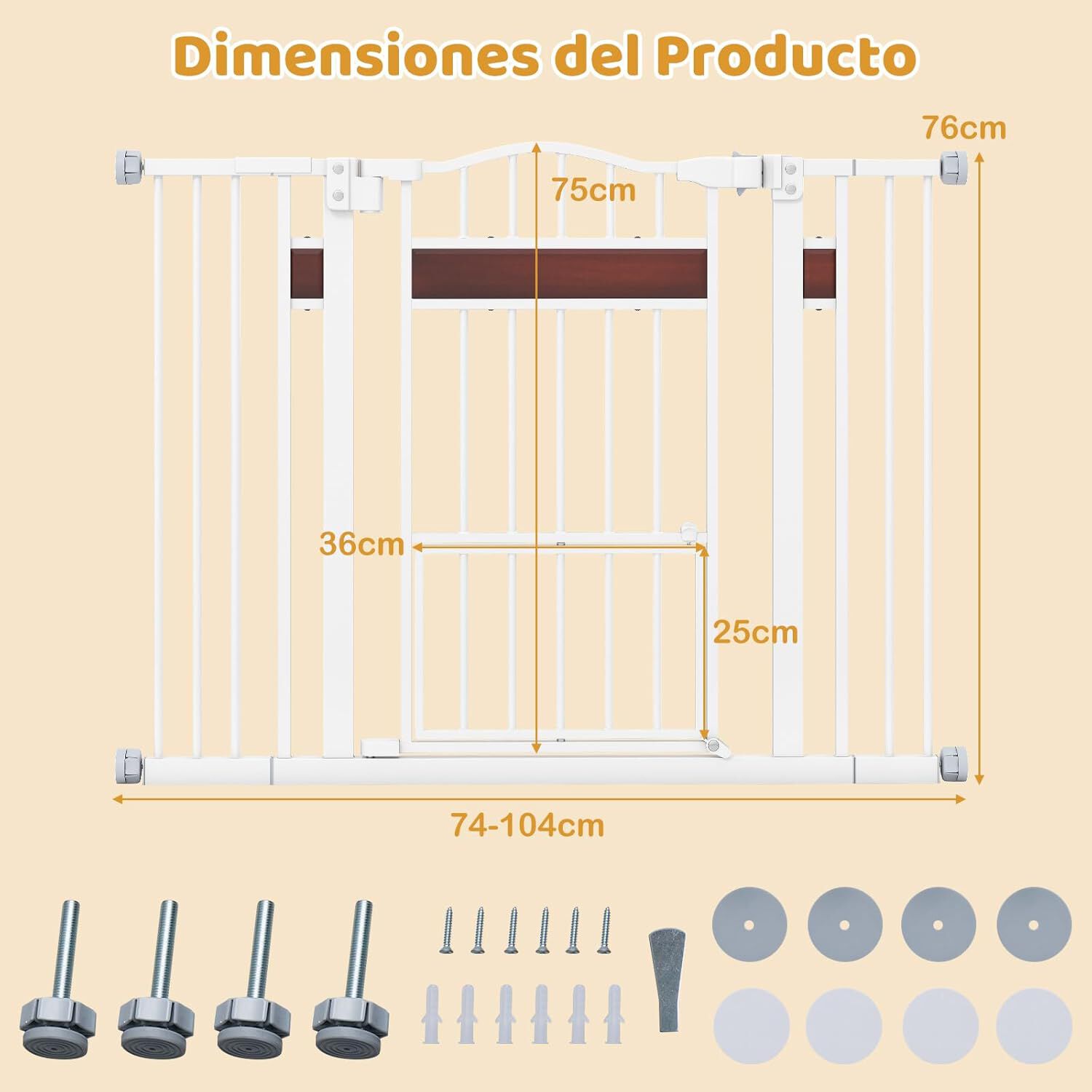 COSTWAY Barrera de Seguridad para Perros, 74-104 x 76 cm Barrera para Mascotas Extensible con Puerta Pequeño, Cierre Automático y Sistema de Doble Bloqueo, Puerta de Seguridad para Niños (Blanco) thumbnail