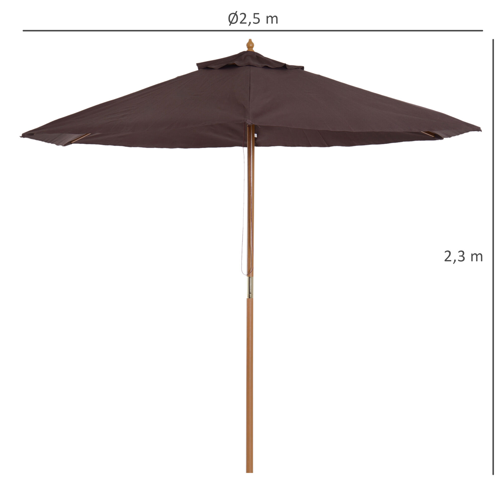 Outsunny Sombrilla de Terraza &Oslash;250x230 cm Parasol de Jard&iacute;n de Madera con 6 Varillas Sistema de Cuerda para Exterior Balc&oacute;n Patio Caf&eacute;, , large Imagen numero 3