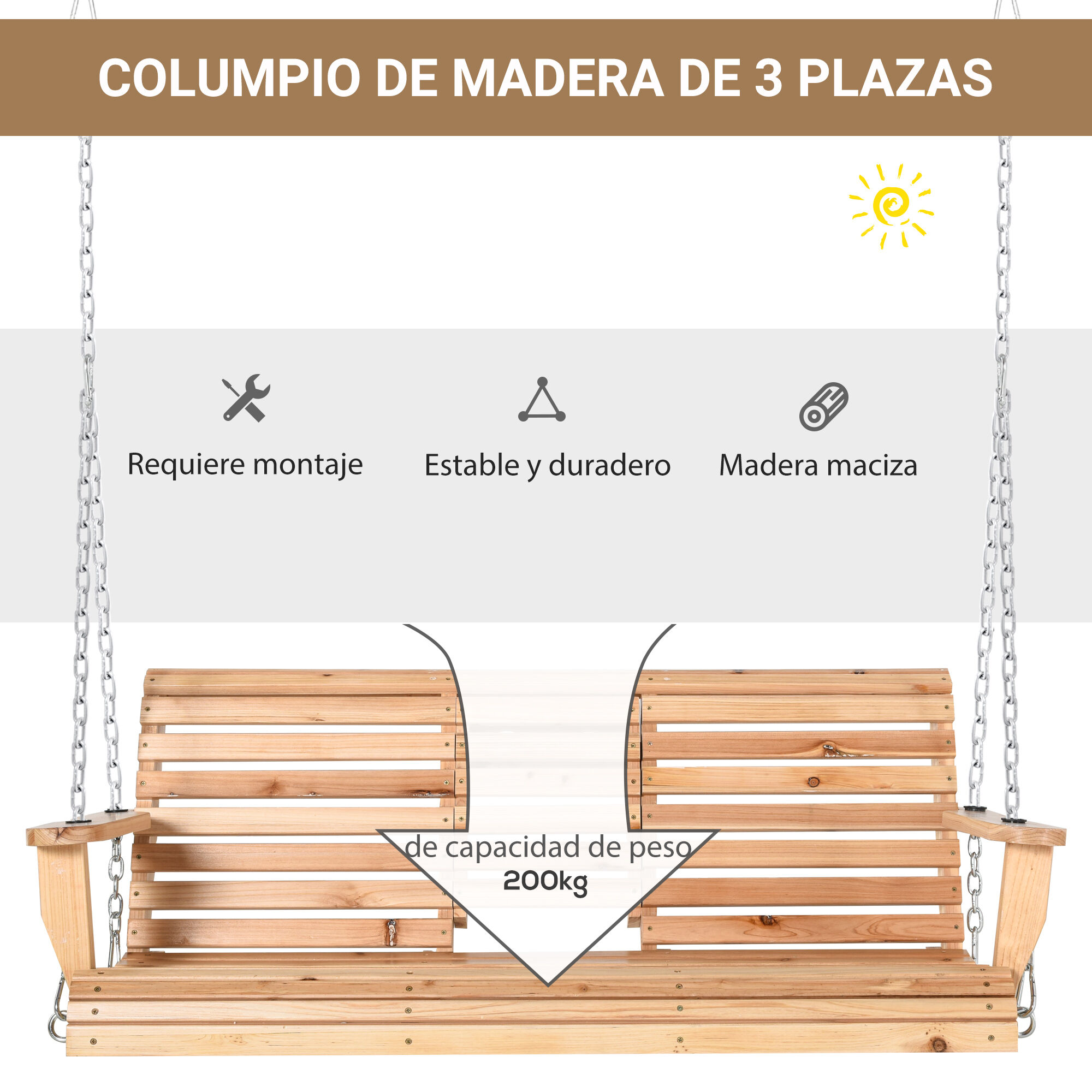 Outsunny Banco Columpio Madera Natural, , large Imagen numero 4