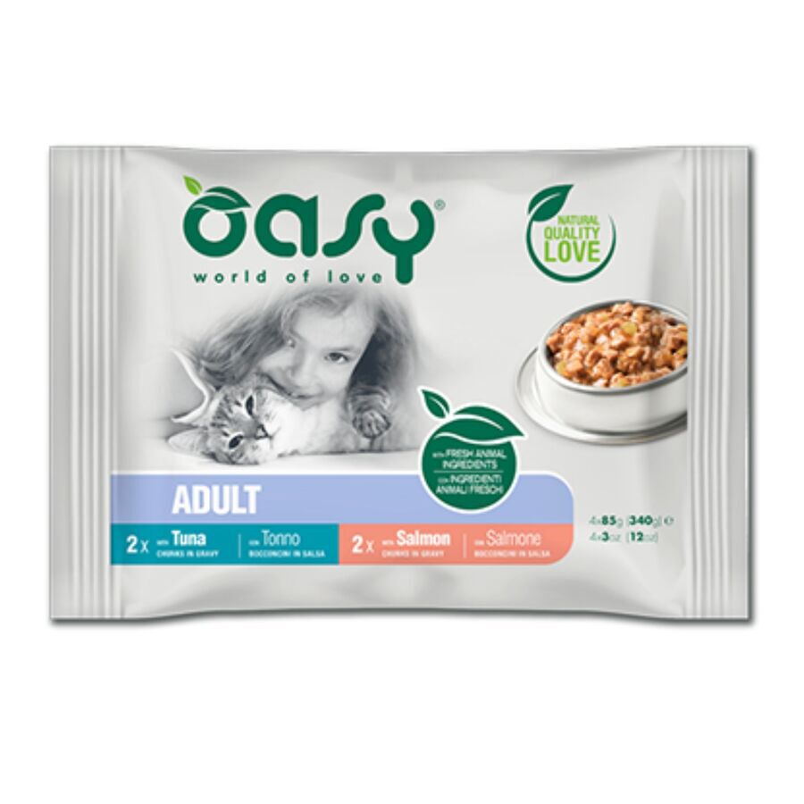 OASY GATO TROZOS SALSA MULTIPACK PESCADO 4x85G, , large Imagen numero 1
