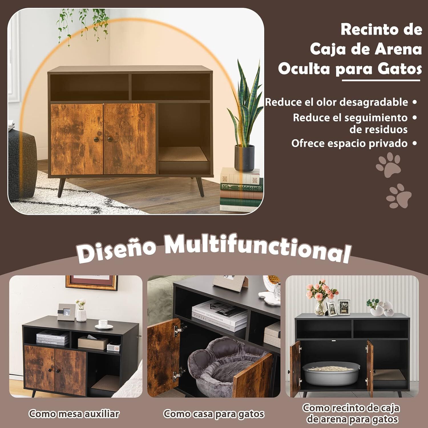 COSTWAY Caja de Arena con Tabla para Rascar y Mueble para Gatos como Mesa Auxiliar thumbnail