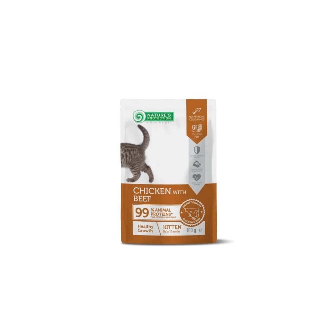Nature's Protection Pouch Pollo Con Vacuno Para Gatitos Sobre 100 Gr, , large Imagen numero 1
