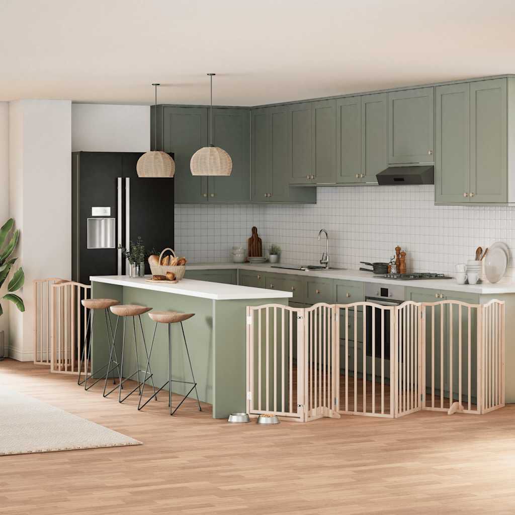 vidaXL Puerta para perros plegable 9 paneles madera de &aacute;lamo 450 cm, , large Imagen numero 7