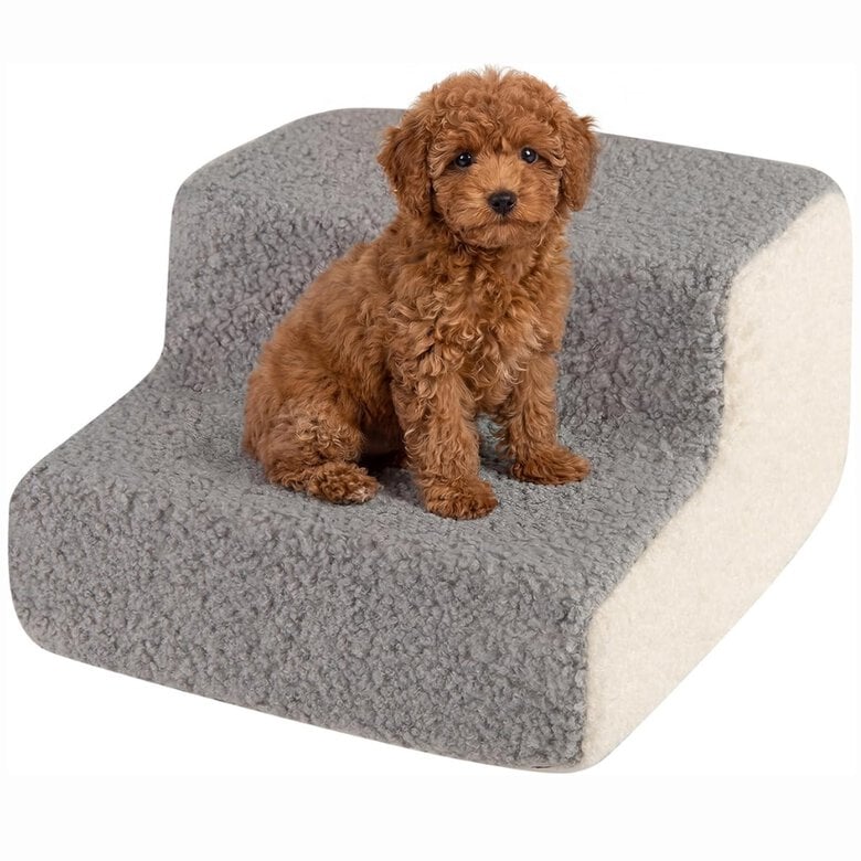 COSTWAY Escaleras para Perros de 2 Peldaños, Escaleras para Mascotas de Espuma con Funda Lavable y Pendiente Suave para Sofás y Camas, Rampa para Perros y Gatos Pequeños o Lesionados (Gris)