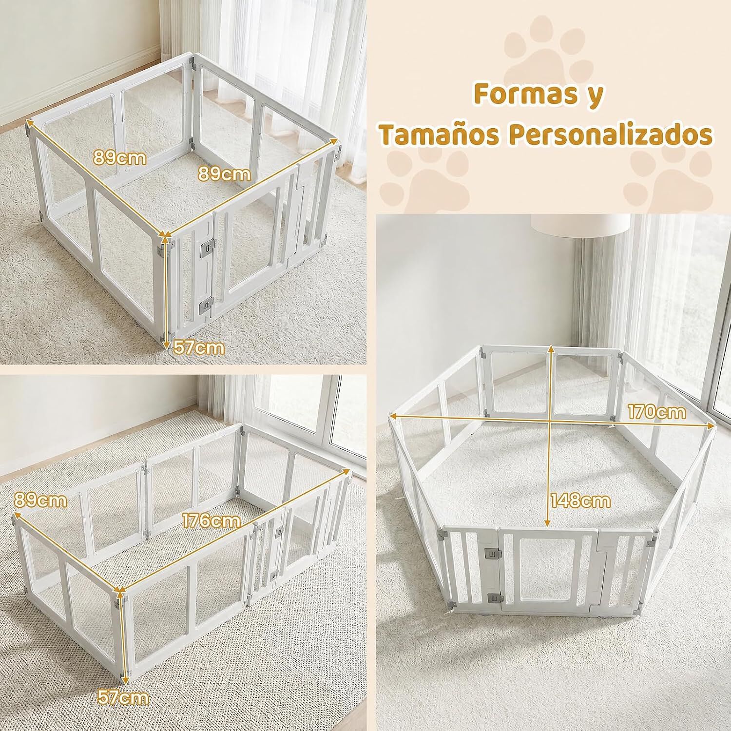 COSTWAY Parque para Cachorros Transparente con Cerradura Doble, Ventosas, F&aacute;cil Montaje, Valla de Seguridad para Perros Convertible para Interior y Exterior, 6 Paneles, , large Imagen numero 3