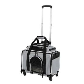 COSTWAY Transport&iacute;n para Mascotas con Ruedas y Asa Telesc&oacute;pica, Transportador para Perros y Gatos con Correa para Hombro, Alfombra Lavable, Ventanas Transpirables, Cremalleras, Gris