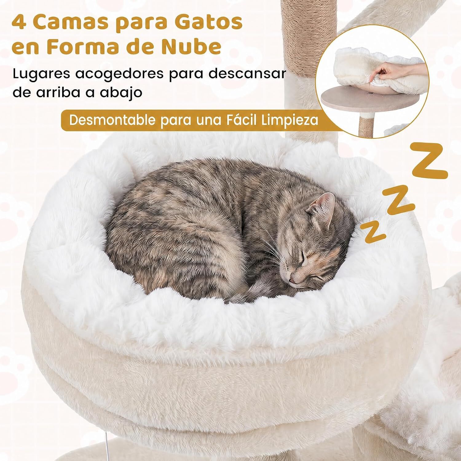 COSTWAY 132 cm &Aacute;rbol Rascador para Gatos,Centro de Actividades para Gatitos | Torre para Gatos con 4 Plataformas Extra&iacute;bles, 2 Juguetes Colgantes con Cascabel y Postes Rascadores de Yute, Blanco, , large Imagen numero 3
