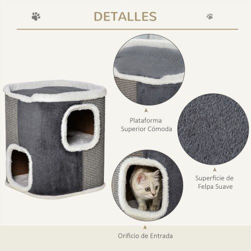 Barril rascador para gatos de 2 niveles PawHut  color Gris, , large Imagen numero 3