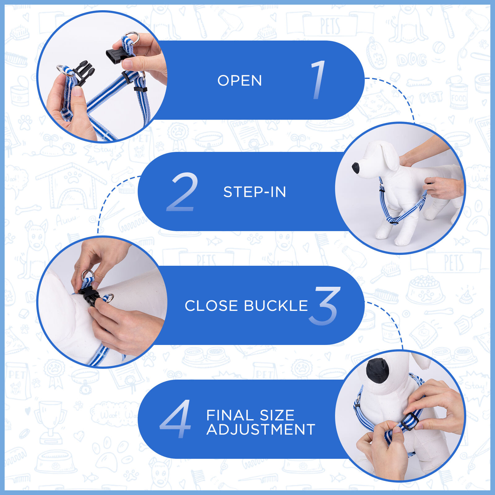 Nobleza - Arn&eacute;s Perro Peque&ntilde;os Arn&eacute;s Antitirones Reflectante C&oacute;modo, Ajustable Muchos Colores & Tama&ntilde;os, para Perros Peque&ntilde;o, Mediano y Grande, Ligero, Resistente, c&oacute;modo y Seguro,Azul M, , large Imagen numero 4
