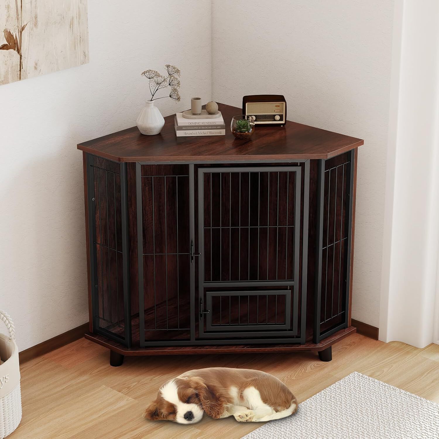 COSTWAY Mueble Esquinero para Perros, Muebles de Jaula Esquinera para Perros, Ahorra Espacio, Marco Met&aacute;lico, Mesa Auxiliar Interior para Mascotas Peque&ntilde;os Medianos Grandes, Soporta hasta 30 kg, , large Imagen numero 2