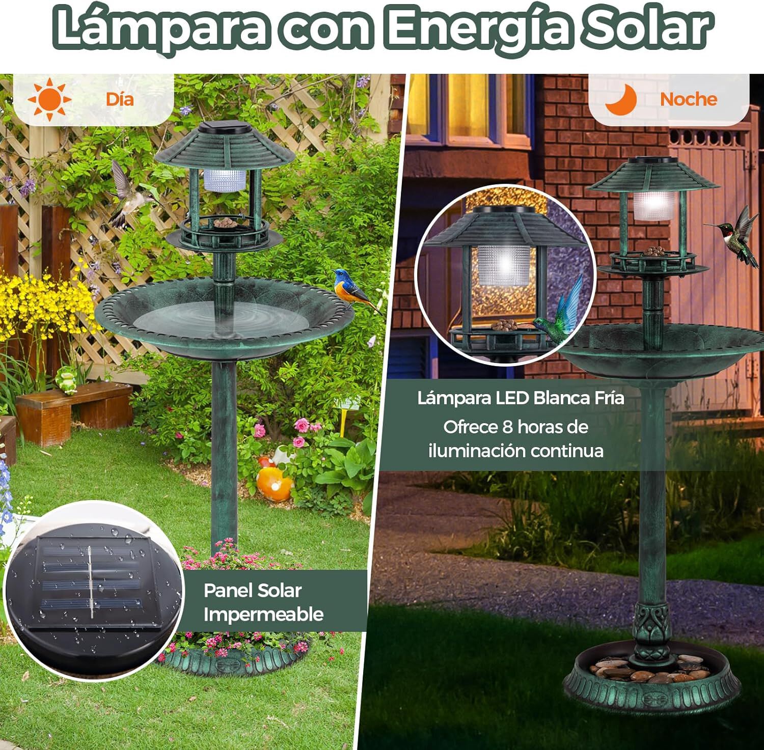 COSTWAY Comedero Pajaros Exterior de PP, Alimentaci&oacute;n de Aves de Jard&iacute;n, Comedero Vertical para P&aacute;jaros en Estilo Retro, Decorativo Exterior Ba&ntilde;o de P&aacute;jaros (Verde Cobre, 50 x 50 x 107 cm), , large Imagen numero 5