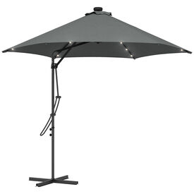 Outsunny Sombrilla Voladiza Gris Oscuro Con Luces Con Manivela Y Base Cruzada 