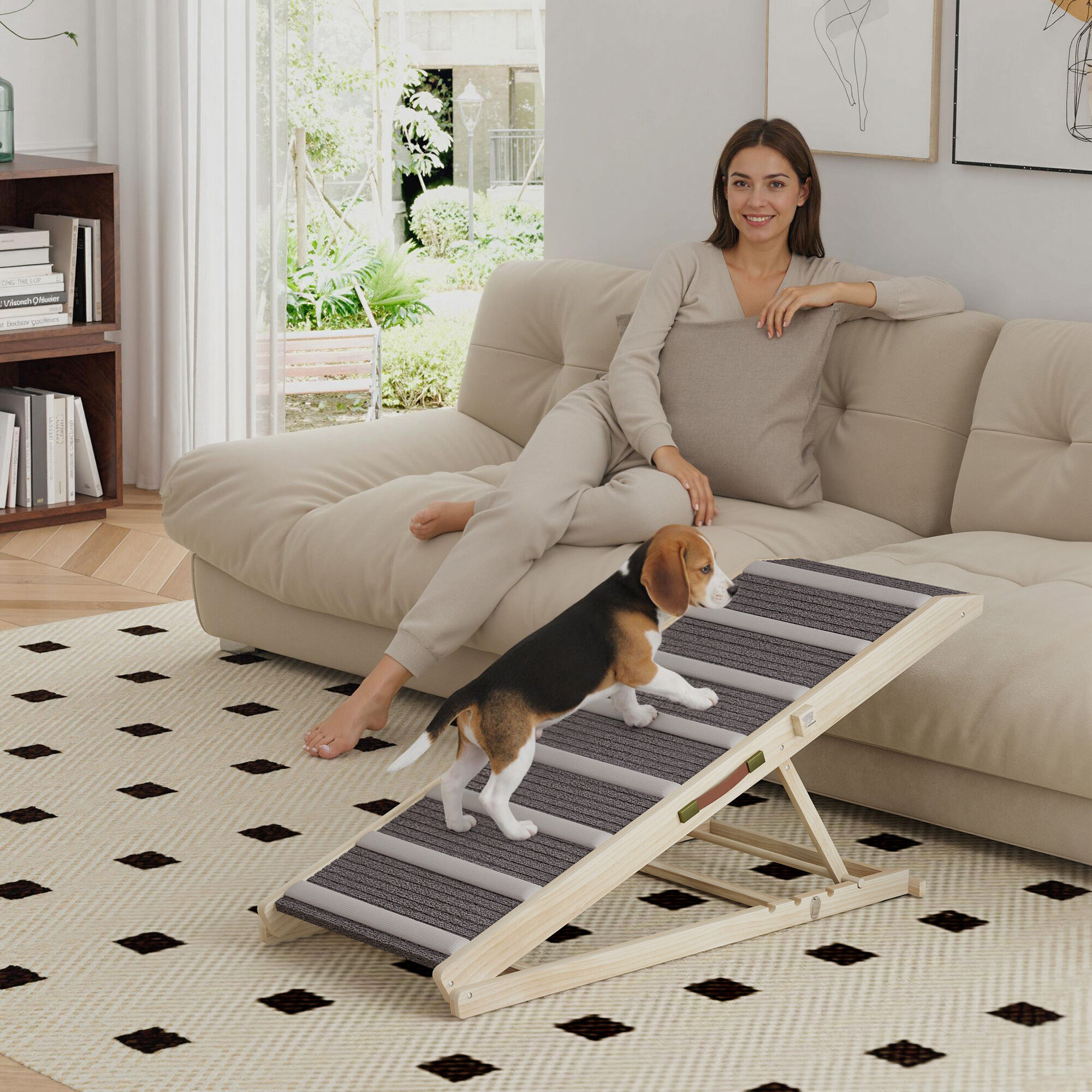 PawHut Rampa para Perros Madera Natural y Gris thumbnail