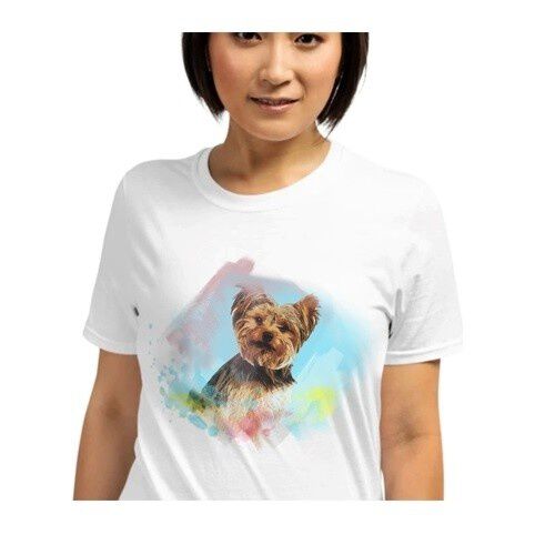Mascochula camiseta mujer personalizada acuarelas con tu mascota blanco thumbnail