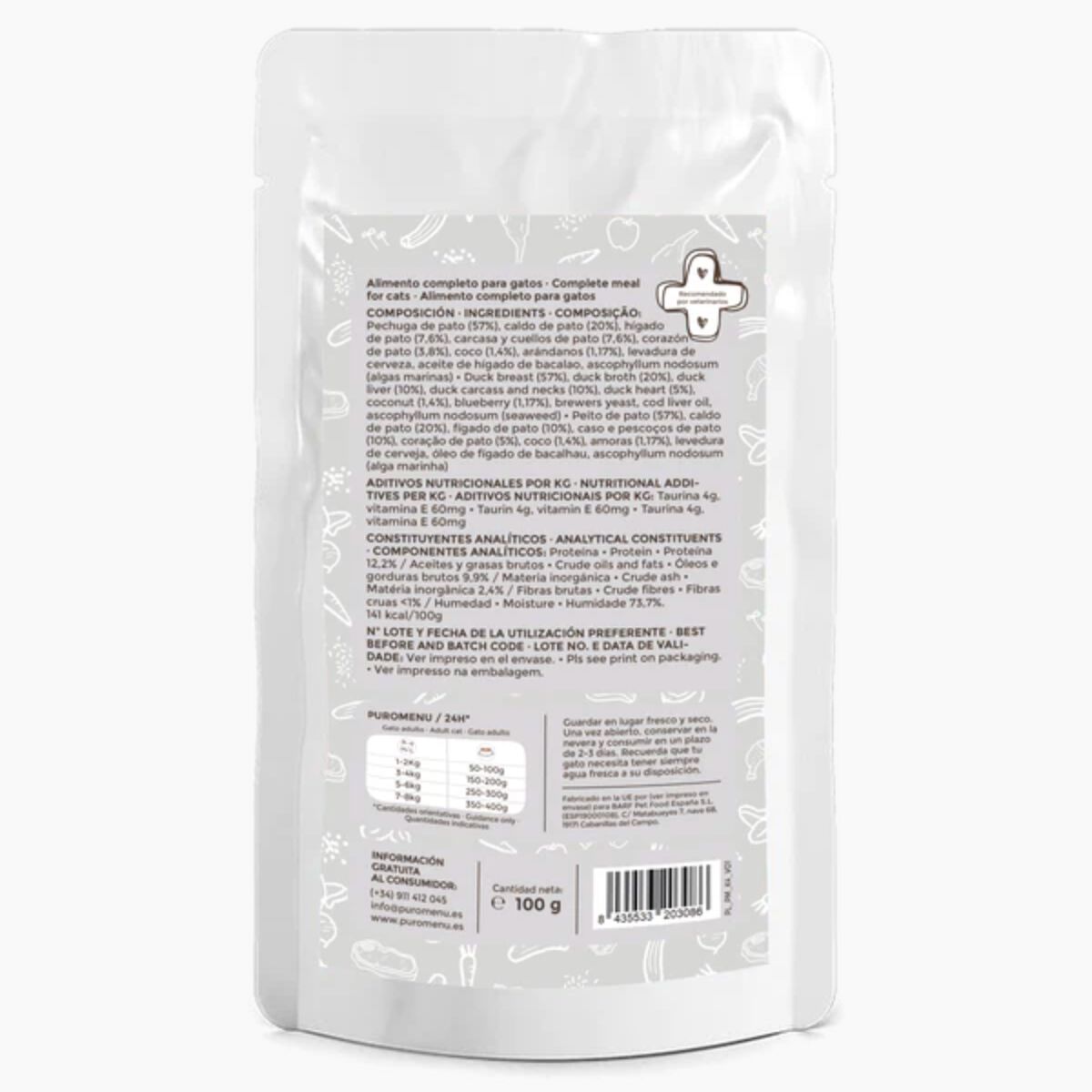 Comida h&uacute;meda para gatos de Pato BIO (100g) | con 96% de carne de Vacuno | Sin cereales | Sin patata | Sin aditivos | Monoproteico | 1 sobre de 100g, , large Imagen numero 2