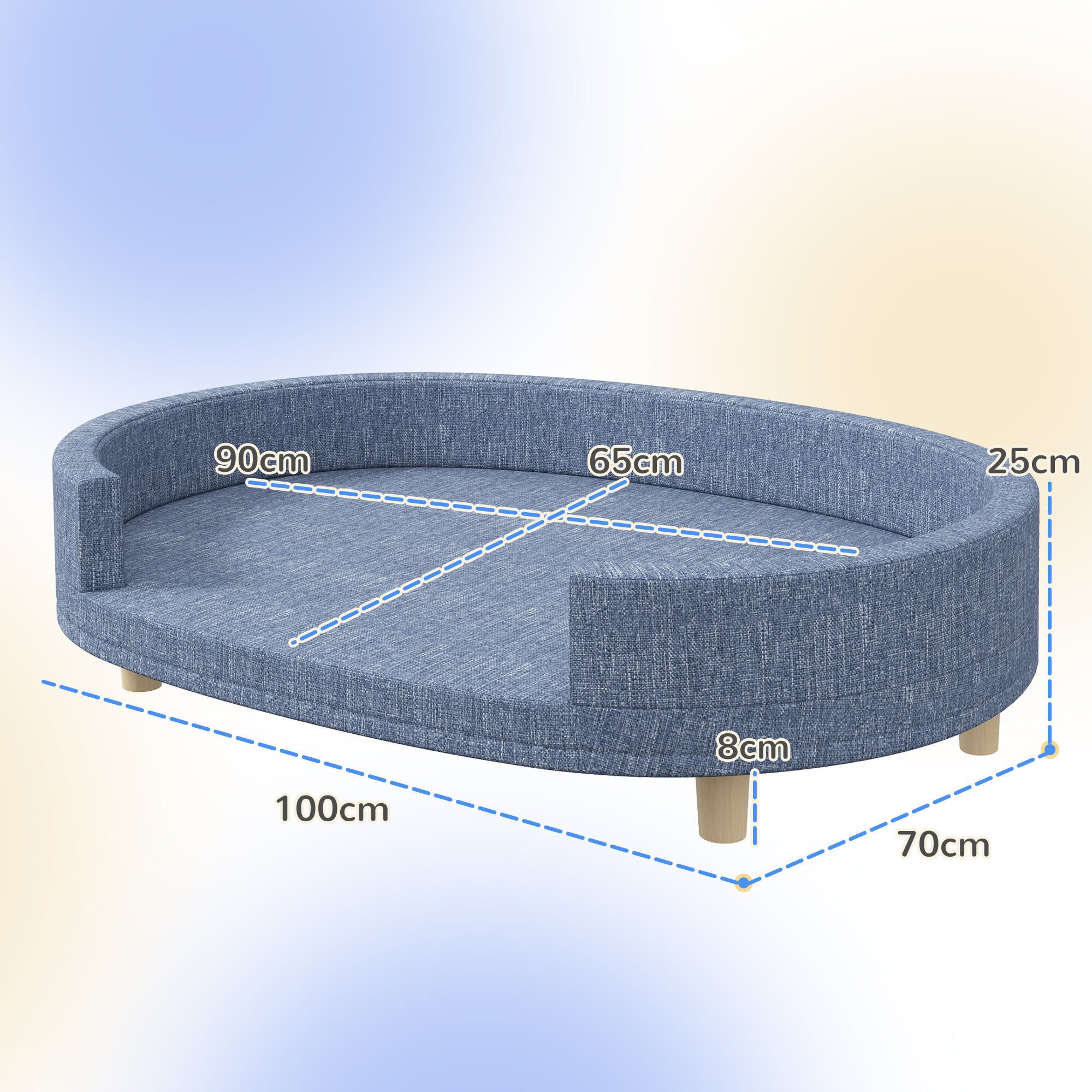 PawHut Sof&aacute; para Perros Grandes Sof&aacute; para Mascotas con Coj&iacute;n Extra&iacute;ble Funda Lavable y Patas de Madera Carga 30 kg para Interior 100x70x25 cm Azul, , large Imagen numero 3