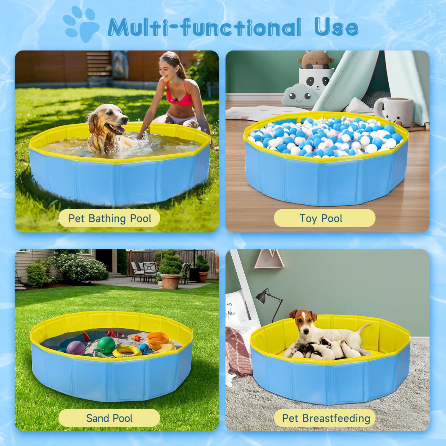 Nobleza Piscina Plegable para Perros 120x30 cm &ndash; Ba&ntilde;era Antideslizante con Paneles de PP R&iacute;gido &ndash; Ideal para Mascotas Medianas &ndash; Azul y Amarillo, , large Imagen numero 5