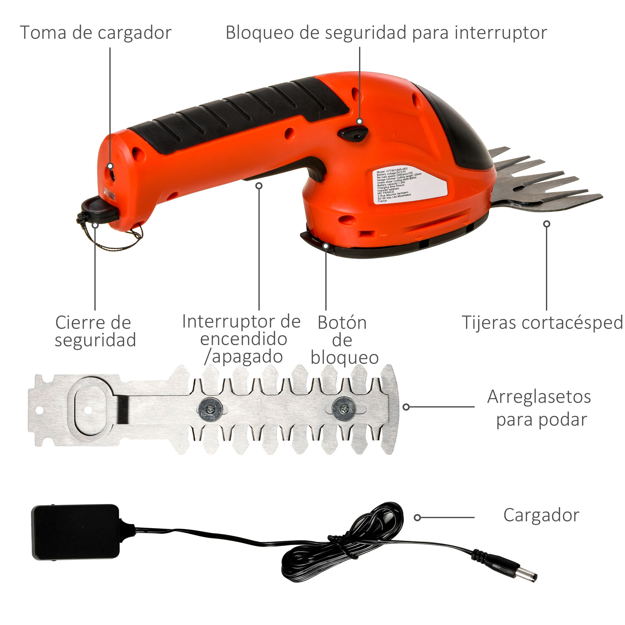 Outsunny Tijeras el&eacute;ctrica Cortac&eacute;sped y Arreglasetos 2 en 1  roja y negra para jard&iacute;n, , large Imagen numero 5