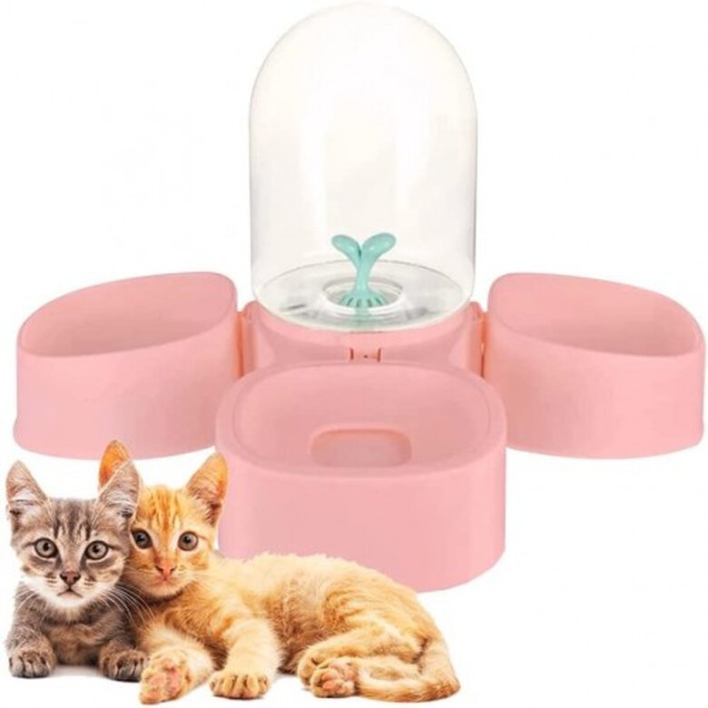 Edipets tolva bebedero doble desmontable rosa para gatos, , large image number null