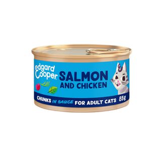Edgard & Cooper Adult Trocitos de Salmón y Pollo en Salsa lata para gatos