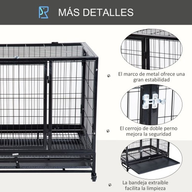 Pawhut jaula de metal con ruedas negro para perros, , large image number null