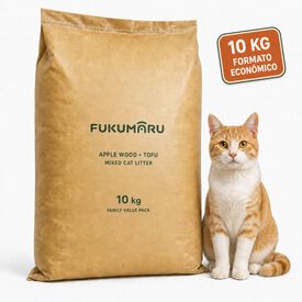FUKUMARU Arena para Gatos 10 kg &ndash; Formato Econ&oacute;mico, Tofu y Madera de Manzano, Aglomerante, Biodegradable, 99,9 % Sin Polvo, para Hogares con Varios Gatos y Uso Profesional