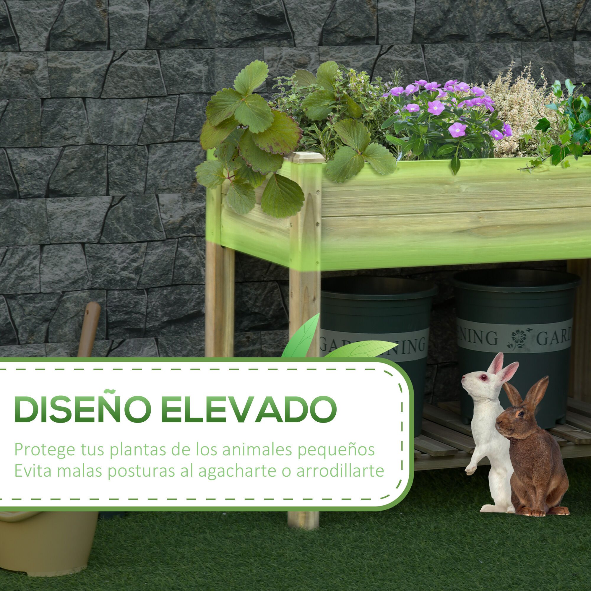 Outsunny Huerto Urbano de Madera con Estante 91x51x76 cm Mesa de Cultivo Rectangular con Orificios de Drenaje para Cultivos Plantas Jard&iacute;n Terraza Exterior Color Natural, , large Imagen numero 4
