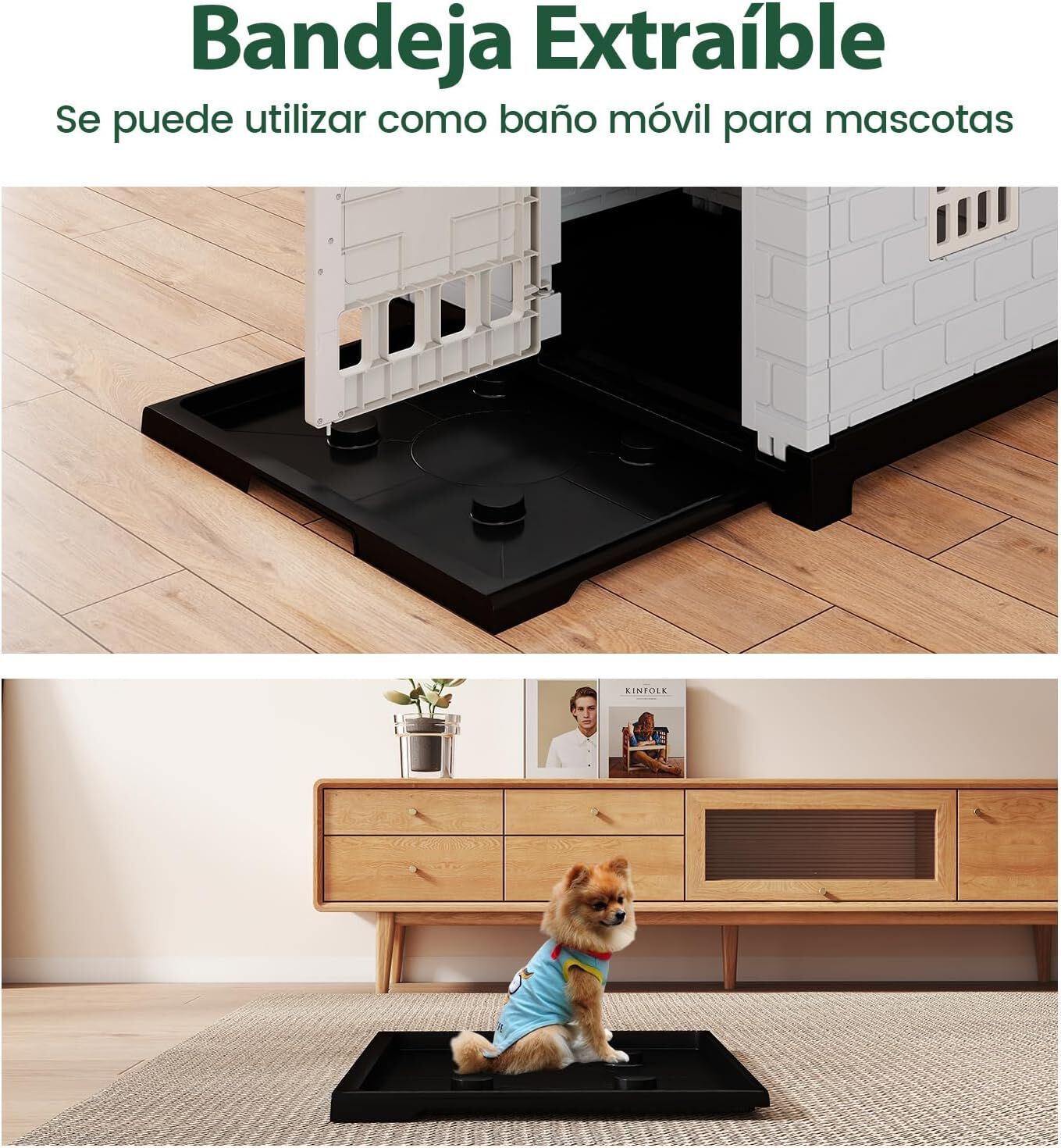 COSTWAY Casa para Perros Plegable de Pl&aacute;stico, Refugio para Mascotas Resistente a la Intemperie con Bandeja de Inodoro, Puerta con Cerradura, Techo Inclinado, Jaula de Interior Exterior para Cachorros Gatos, , large Imagen numero 4