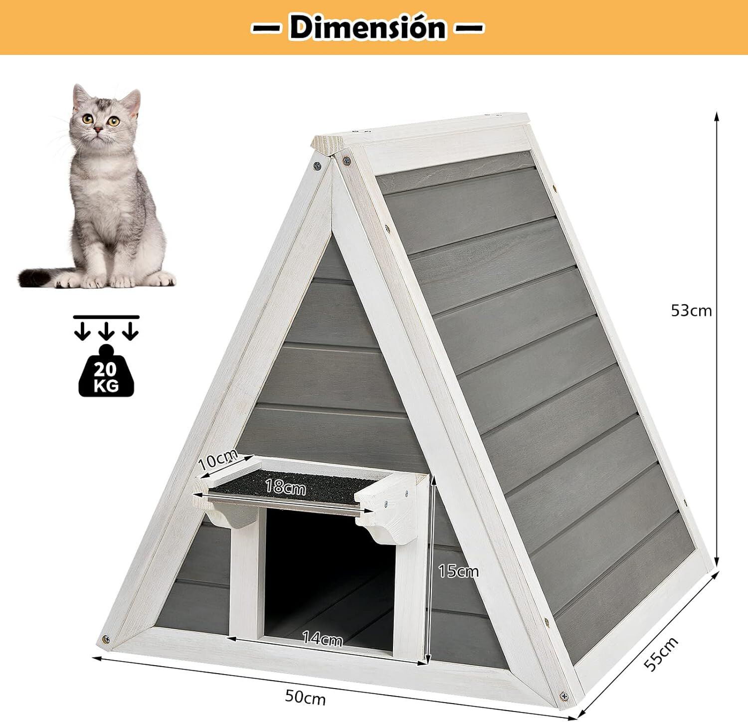 COSTWAY Casa Triangular de Madera con Techo Resistente a la Intemperie para gatos thumbnail