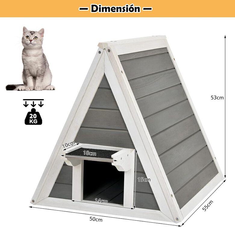 COSTWAY Casa Triangular de Madera con Techo Resistente a la Intemperie para gatos thumbnail