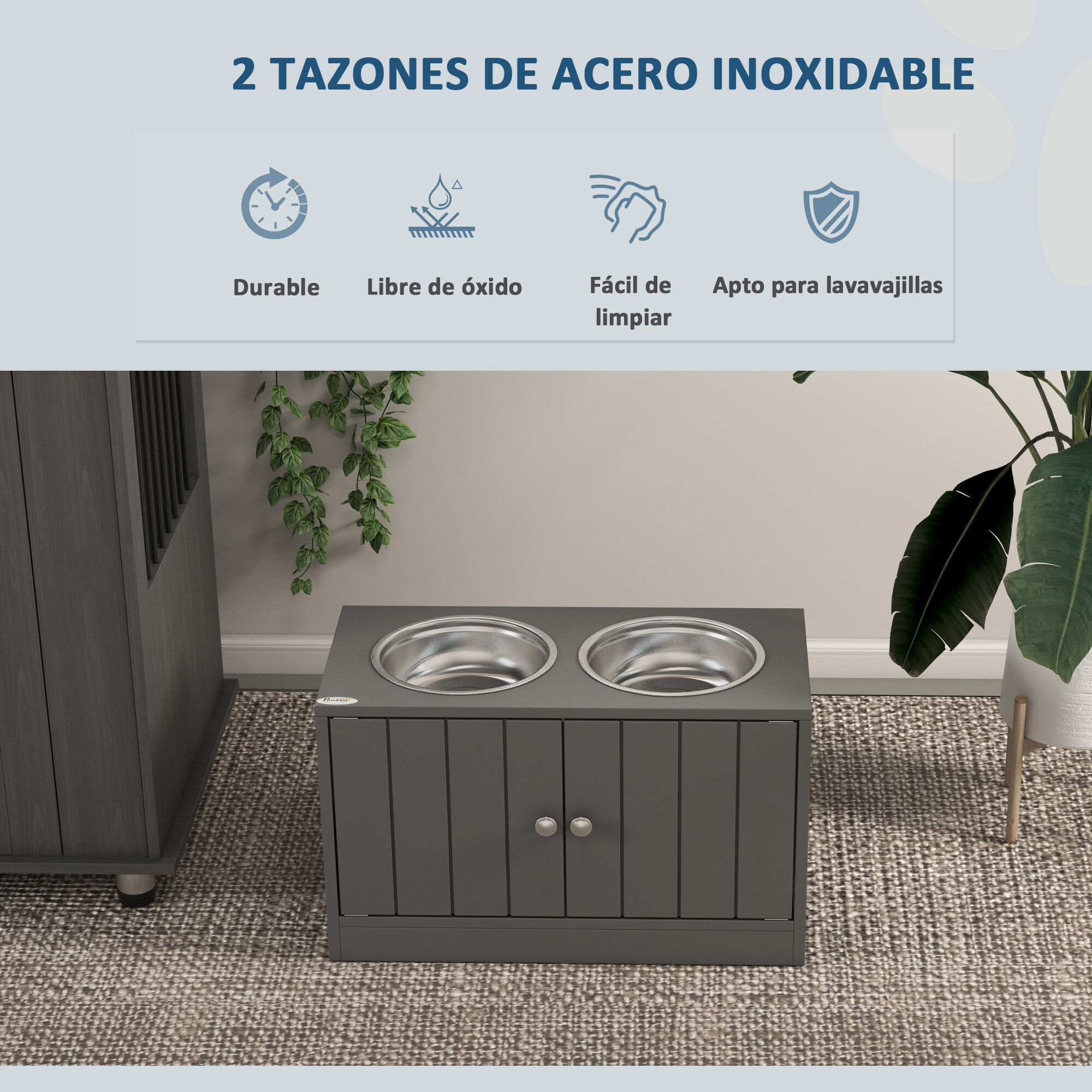 PawHut Comedero para Perro Gris, , large Imagen numero 4