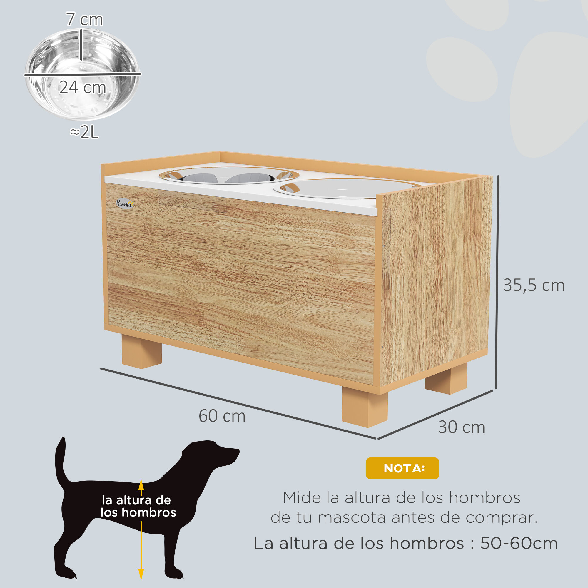 PawHut Comedero para Perros Roble, , large Imagen numero 3