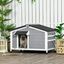 PawHut Caseta para Perros de Madera 97x72x65 cm Casita para Mascotas con Techo Asfáltico Abatible 2 Ventanas Puerta con Cortina y Base Extraíble Gris., , large indicador imagen numero 2